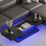 Black Coffee Table with LED Lights – 47.3" Modern Coffee Table with Hidden Storage & Sliding Top – Smart Living Room Table with High Gloss Finish GOFEI
