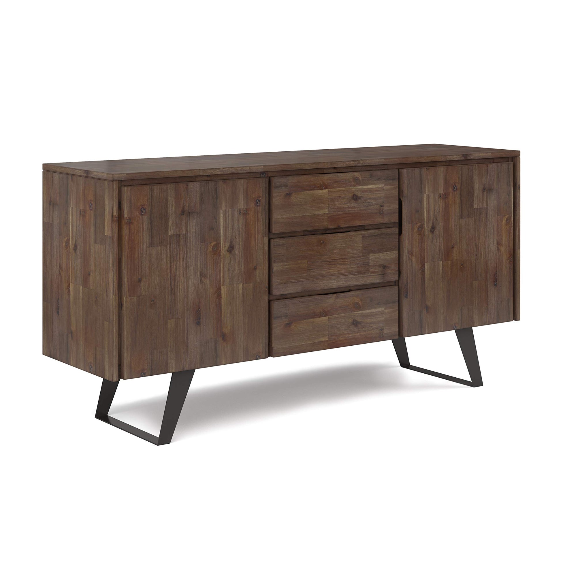 SIMPLIHOME Lowry SOLID ACACIA WOOD and Metal 60 Inch Wide Rectangle Modern Industrial Sideboard Buffet in Rustic Natural Aged Brown, For the Dining Room and Kitchen - WoodArtSupply