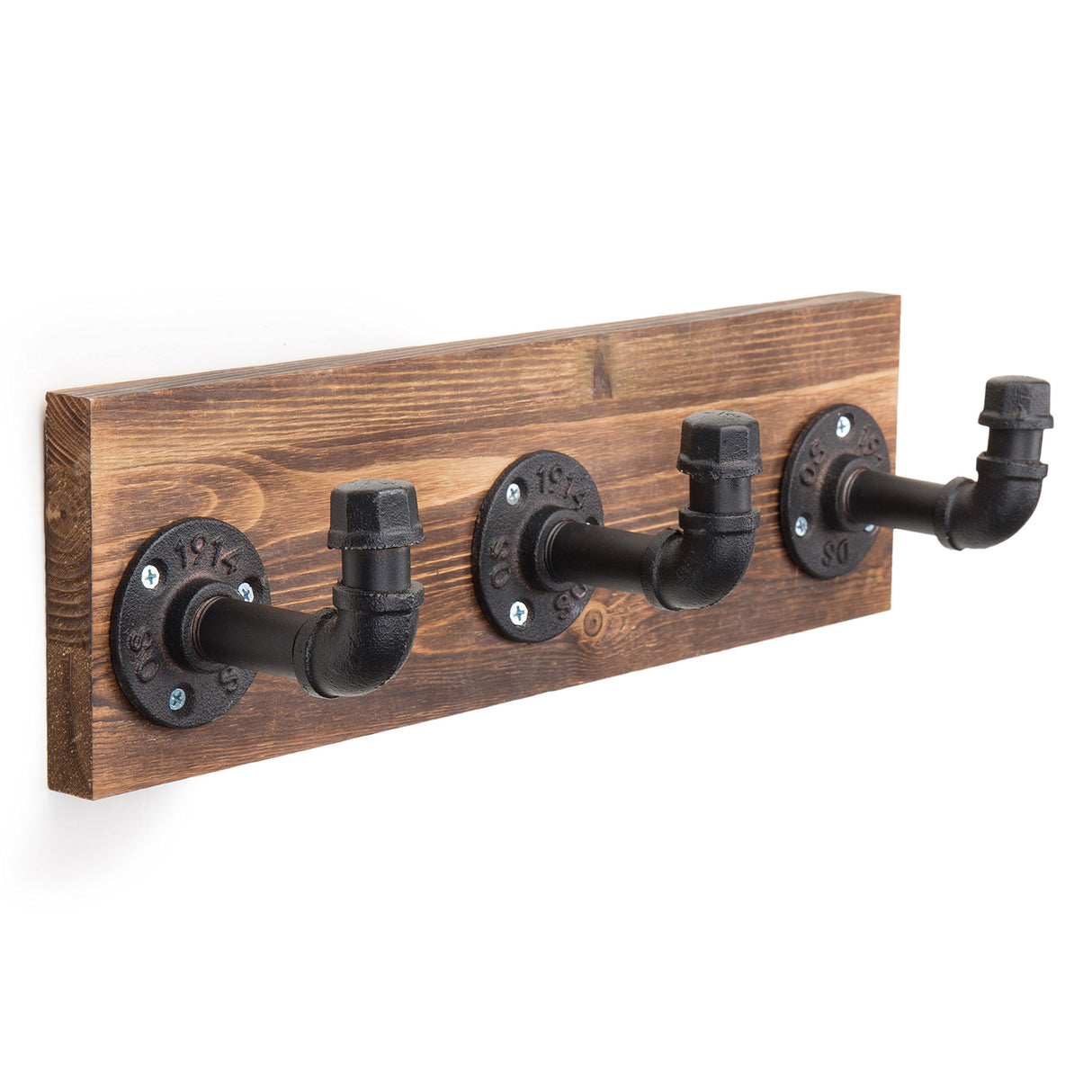 MyGift Burnt Wood Wall Mount Coat Hook Rack and Hat Rack with 3 Hooks Pipe Fixture Design MyGift