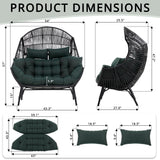 IRONCK Double Egg Chair Outdoor, 2 Person Wicker Lounge Chair, Oversized Thickened Padded Cushions and Headrests, 680 Lbs Egg Loveseat for Indoor, Patio, Living Room, Porch, Balcony, Dark Green IRONCK