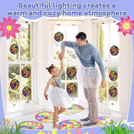 Lonfliness 32 Sets Suncatchers Craft Kit DIY Flower Window Stained Glass Effect Paper Spring Home School Classroom Decoration Art Craft Creative Activity Project Kid Gift Favor Lonfliness