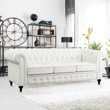 Naomi Home Emery Chesterfield Sofa with Rolled Arms, Tufted Cushions / 3 Seater Sectional Sofa Couch for Small Spaces, Living Room, Bedroom, Apartment Easy Tool-Free Assembly – Off White Naomi Home