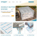 EROMMY 10x10FT Louvered Pergola Outdoor Sun Shade Shelter with Aluminum Frame and Adjustable Metal Rainproof Roof for Garden & Patio, Curtains and Netting Included, White EROMMY