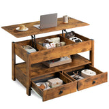 WLIVE Coffee Table, Lift Top Coffee Table with 2 Drawers, Large Storage and Open Shelf, Lift Tabletop for Living Room, Rustic Brown WLIVE