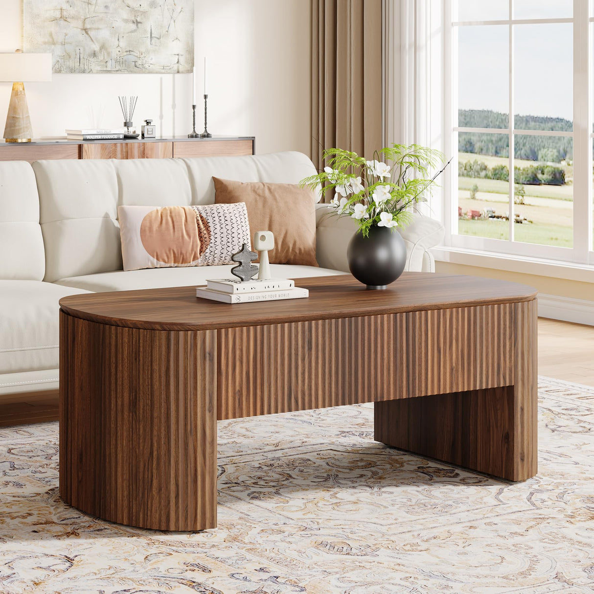 Tribesigns 47-Inch Oval Lift Top Coffee Table with Storage Shelf for Living Room, Rustic Lift Up Tabletop Mid Century Center Tables with Hidden Compartment, Rustic Brown Tribesigns