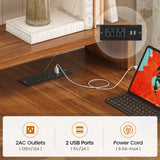 SEDETA Farmhouse L Shaped Desk, 55" Home Office Desk with Drawers and Storage Shelves, L Shaped Gaming Desk with LED Lights, Power Outlet and Monitor Shelf, Brown SEDETA