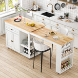 JassmiPkwy 77.8'' Rolling Kitchen Island with Extendable Dining Table for 2-4, 2 in 1 Kitchen Islands Cart on Wheels, Storage Cabinet with Drawer, 2-Tier Storage Shelf, White JassmiPkwy