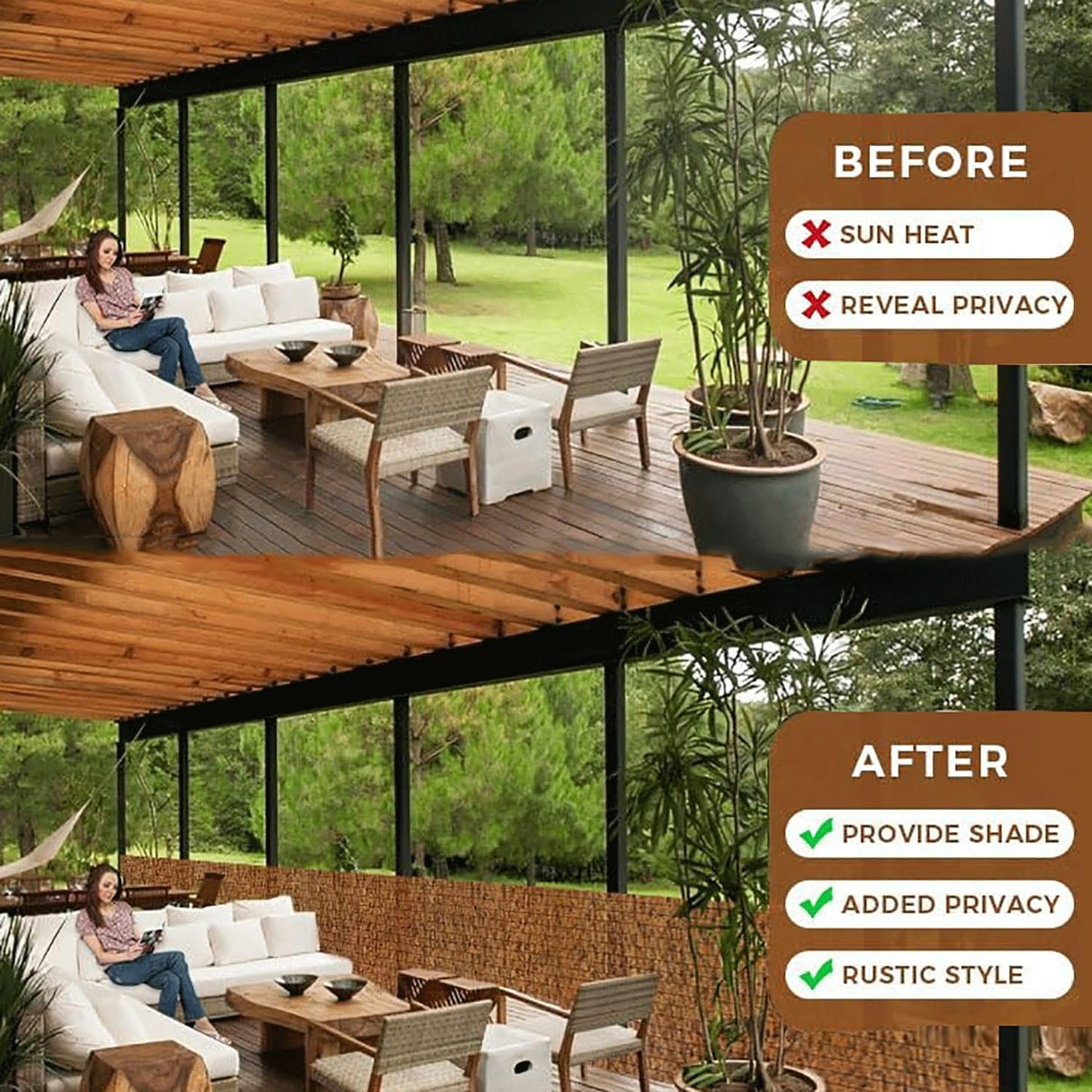 Privacy Fencing Bamboo Privacy Screen Natural Reed Fencing Rolls Balcony Screen Decorative Fences Backyard Divider Easy to Cut for Outdoor Privacy Screening(90 * 800cm(3 * 26ft)) WoodArtSupply