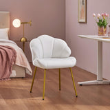 Yaheetech Vanity Chair, Velvet Accent Chair with Shell-Shaped Backrest, Modern Armchair with Gold Metal Legs for Dressing Room/Bedroom/Living Room, White Yaheetech