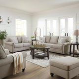 Signature Design by Ashley Gaelon Transitional Sofa with Nailheads and 2 Accent Pillows, Beige Signature Design by Ashley