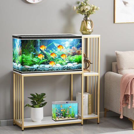 GOLASON Fish Tank Stand for up to 29 Gallon Aquarium, Reptile Terrariums Tank Stand, Metal Wooden Aquarium Stand, Gold GOLASON