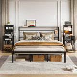 Bestier Tall Nightstand with Charging Station Set of 2, Bedside Table with Storage Cabinet & Shelves, Tall Side End Table for Bedroom, Black Bestier