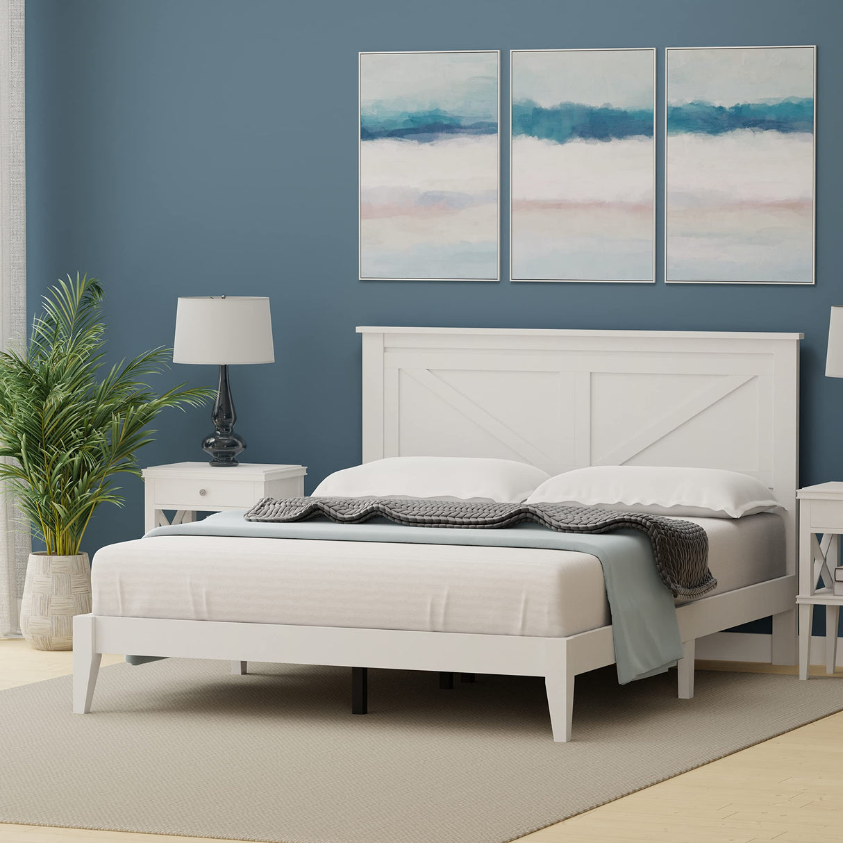 Farmhouse Solid Wood Queen Platform Bed in Gloss White by Glenwillow Home Glenwillow Home