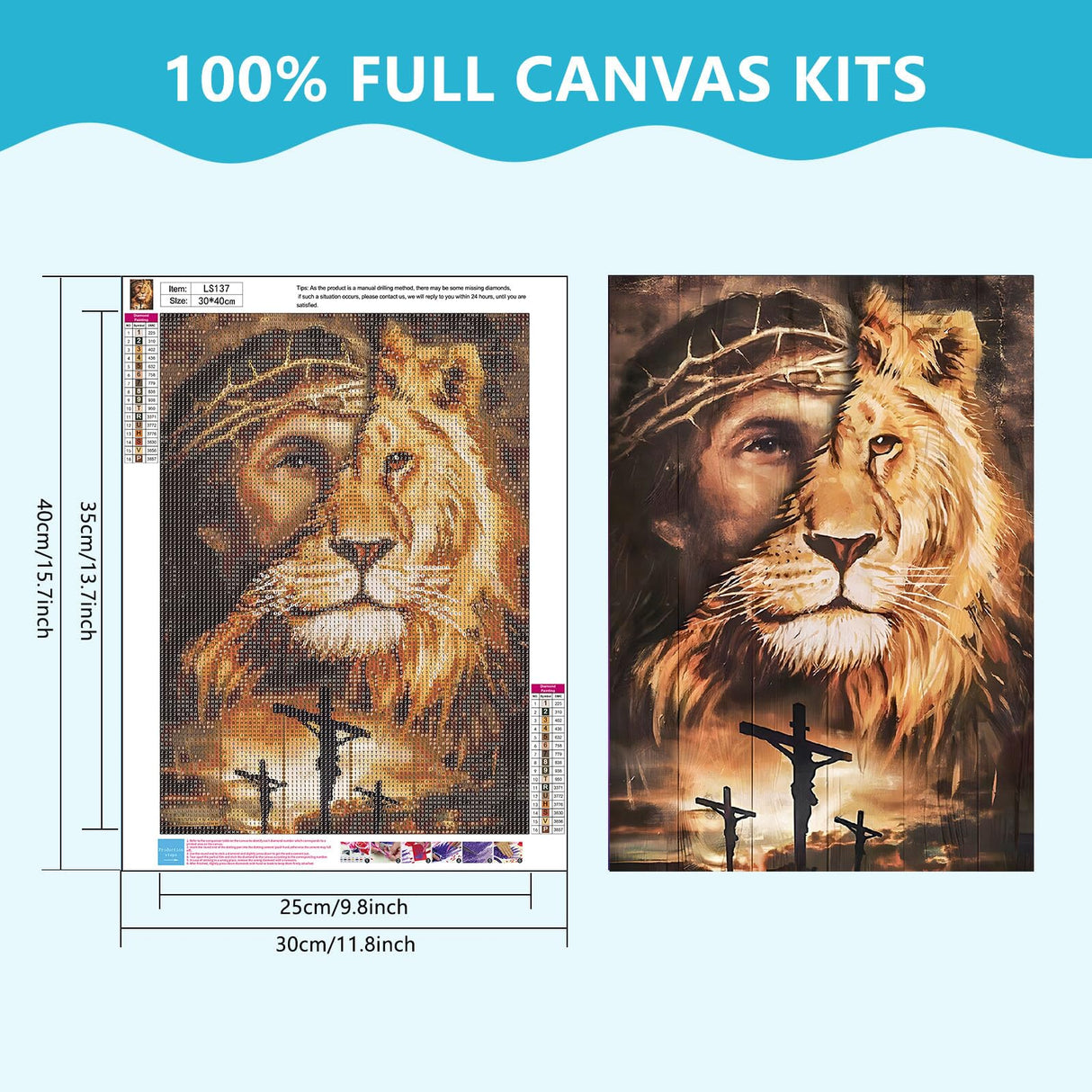 SENQAO Lion Diamond Painting Kits for Adults, Lion & Jesus Diamond Painting DIY 5D Diamond Painting Animal Lion Diamond Art Kits Picture for Home Wall Decor 30x40cm SENQAO
