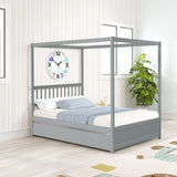 Bellemave Full Size Canopy Bed with Twin Size Trundle, Wood Full Platform Bed with Headboard, Modern 4 Poster Panel Bed for Kids, Teens, Adults. No Box Spring Needed (Gray) Bellemave