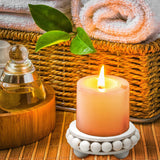 2 Pcs Wooden Risers for Displays Round Wood Riser Distressed Wood Risers Farmhouse Pedestal Display Stand Rustic Pedestal Stand Decor Beaded Display Risers for Tiered Trays Home (White, 3.94 Inch) Yookeer