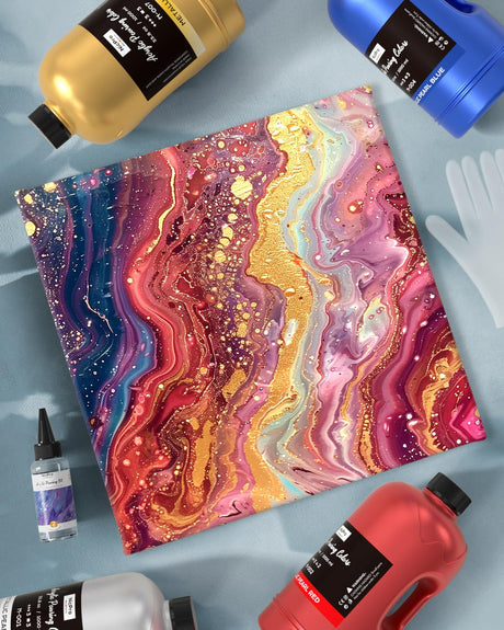 Nicpro 8 Colors 33.8 oz Large Bulk Metallic Acrylic Pouring Paint Supplies Kit, Premixed High Flow Art Pour Paint with Silicone Pour Oil, Gloves, Tablecloths for Beginner DIY, Ready to Pour Nicpro