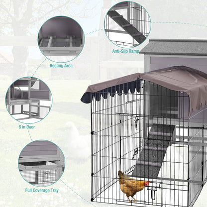 SUUMERPETY Chicken Coop Outdoor,Wooden Chicken House with Metal Chicken Run,Mobile Hen House with Nesting Box,Outdoor Poultry Cage for Yard Farm Use