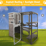 Gowoodhut Large Outdoor Catio Enclosures - Wooden Cat House Weatherproof with Multi Platforms & Weather Resistant Roof, Indoor Interoperability - 71" H 77" L Gowoodhut
