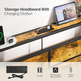 Full Metal Bed Frame with USB Charging Station, Headboard Storage, LED Lights, Noise-Free Design, No Box Spring Needed, Black Liians