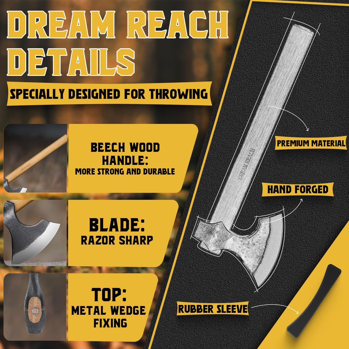 Dream Reach Throwing Hatchet, Professional 16" Throwing Tomahawk Axe Throwing Game for Backyard, Hand Forged Viking Throwing Axe Set for Adults for Competition and Recreation Dream Reach