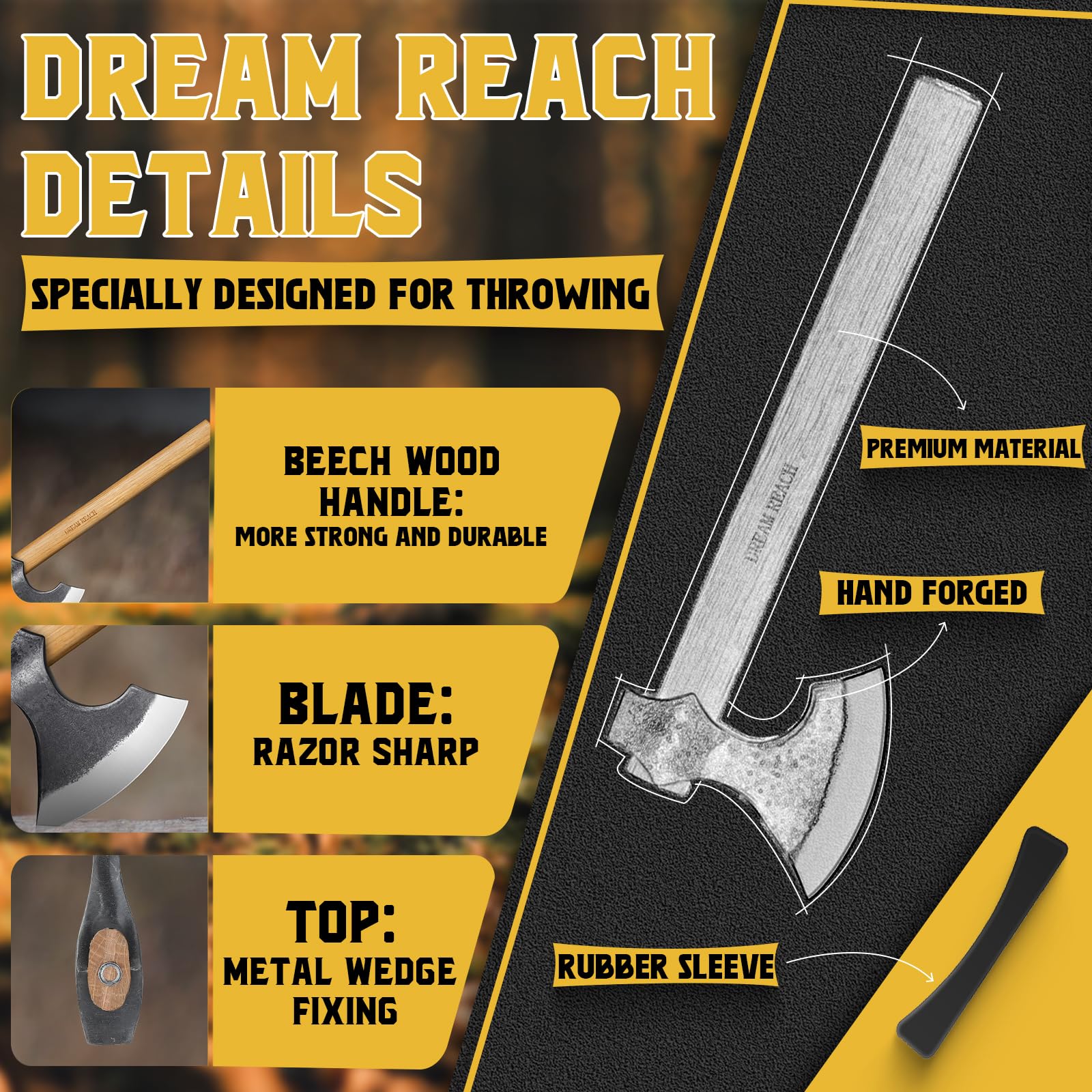 Dream Reach Throwing Hatchet, Professional 16" Throwing Tomahawk Axe Throwing Game for Backyard, Hand Forged Viking Throwing Axe Set for Adults for Competition and Recreation - WoodArtSupply