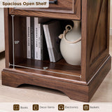 ACCOHOHO 18" Farmhouse Nightstand with Charging Station, Bedside Table with Drawer and Large Open Shelf, Rustic End Table for Bedroom - Brown ACCOHOHO