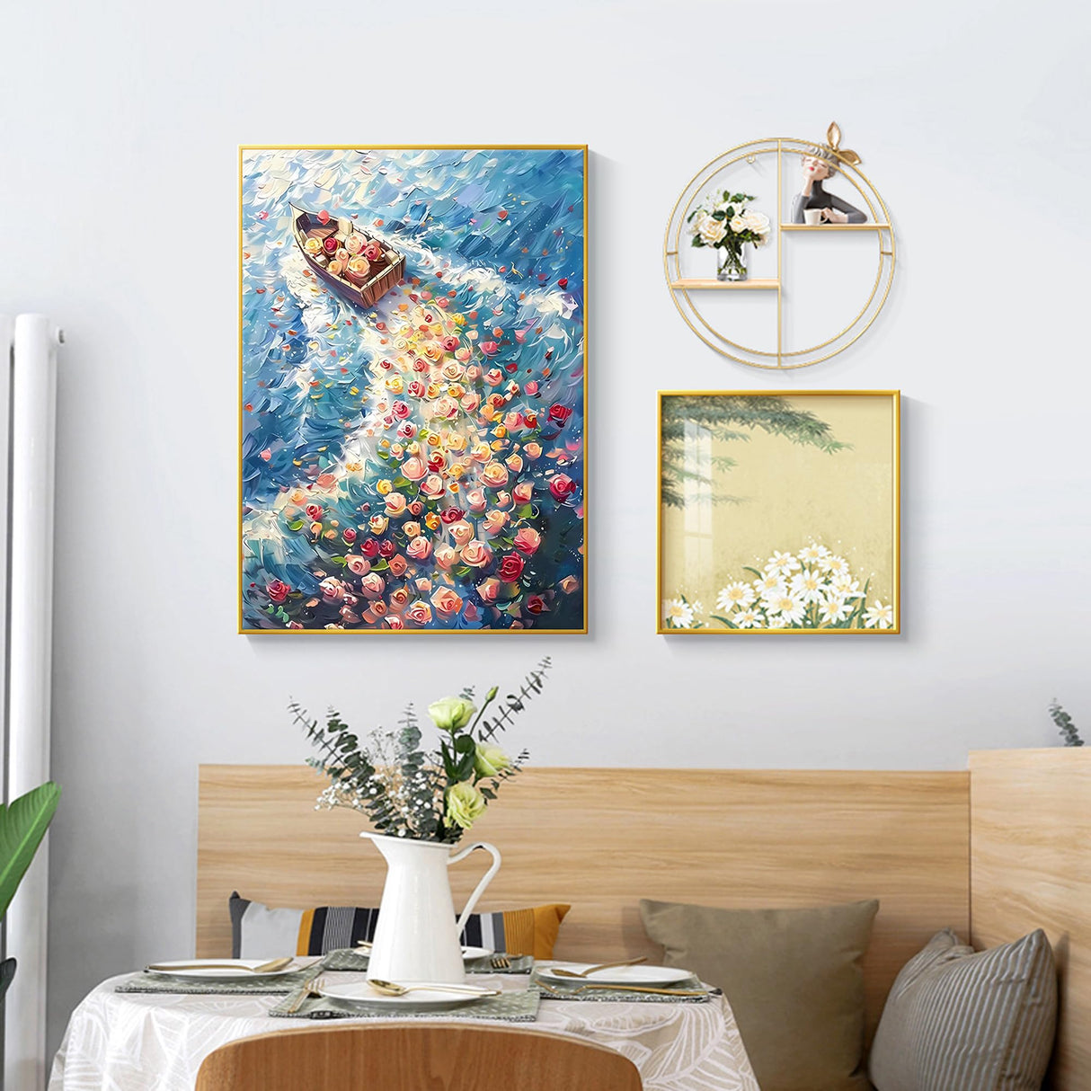 Ohhvvow Diamond Painting Kit for Adults: Sailing Ship with Flower Waves - Full Drill Round Diamonds Ocean Art | Stress Relief DIY Craft Decor, 12x16 inch Ohhvvow