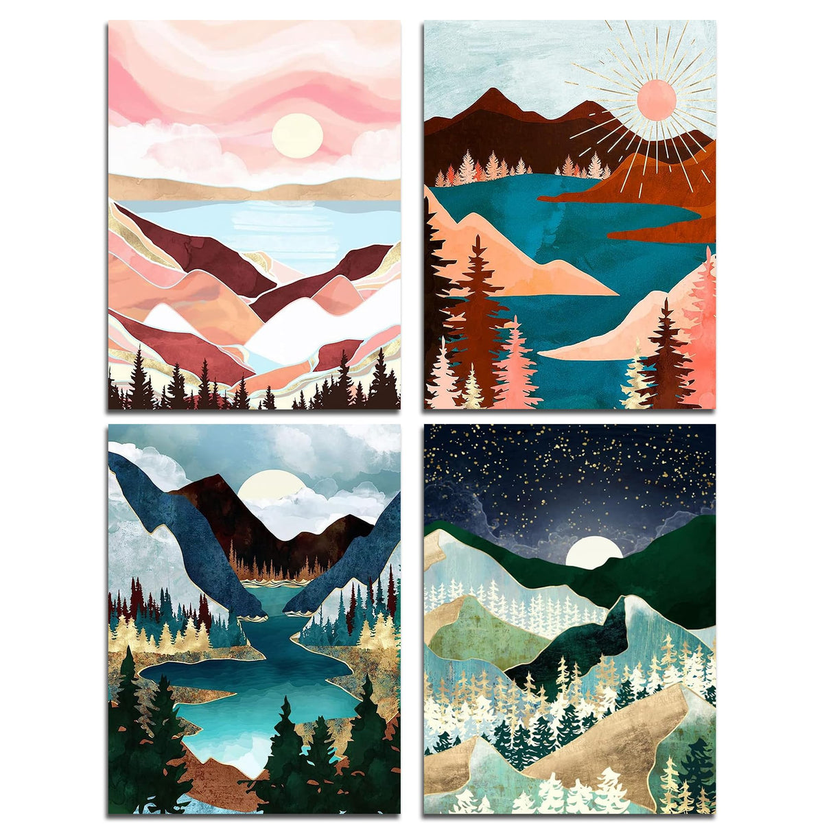 Muzagroo Art Diamond Painting Kits for Adults, DIY 5D Diamond Art Kits for Beginners, Abstract Landscape Arts and Crafts for Living Room, 4 PCS Kids Room Wall Art Muzagroo Art