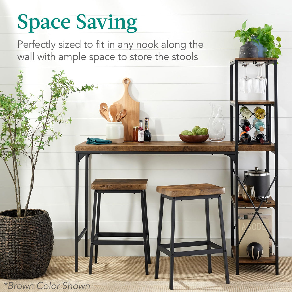 Best Choice Products 3-Piece Counter Height Dining Set, Desk, Bar, Kitchen Island Table w/ 2 Stools, Wine Rack & Storage Shelves - Gray Best Choice Products