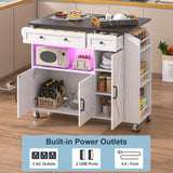 Kitchen Island with Drop Leaf, Rolling kitchen island with power outlet and Led Light, Kitchen Island with Storage Cabinet, Spice Rack, Drawer, Towel Rack, kitchen island on wheels for Dinning Room Aufvolr