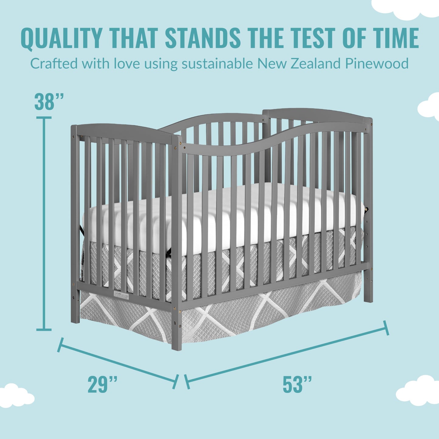 Dream On Me Chelsea 5-in-1 Convertible Crib, Steel Grey - WoodArtSupply