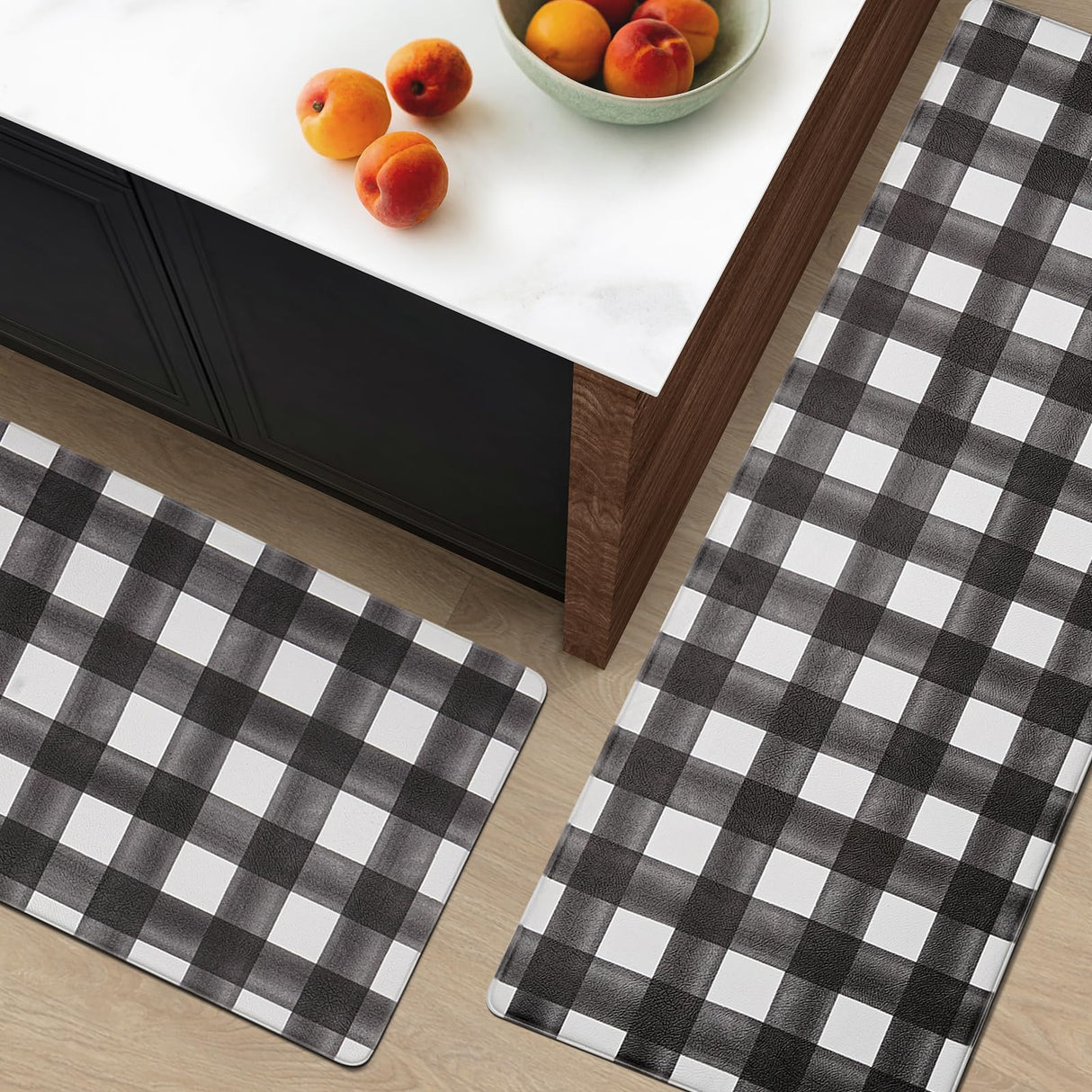 FRESHMINT Modern Farmhouse Plaid 2 Piece Set Kitchen Mats for Floor Anti Fatigue Waterproof & Non-Skid Kitchen Rugs Cushioned Kitchen Mat for Standing Washable Comfort Desk Kitchen Runners FRESHMINT