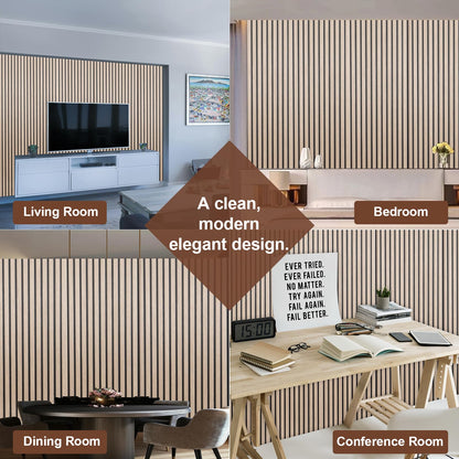 Yuzzy Wood Panels for Wall and Ceiling - 108 x 11 Inch Wood Slat Acoustic Panels 4 PCS - Modern Sound Absorbing Wall Panels for Interior Wall Decor for Home, Office, Studio - Rustic Walnut - WoodArtSupply