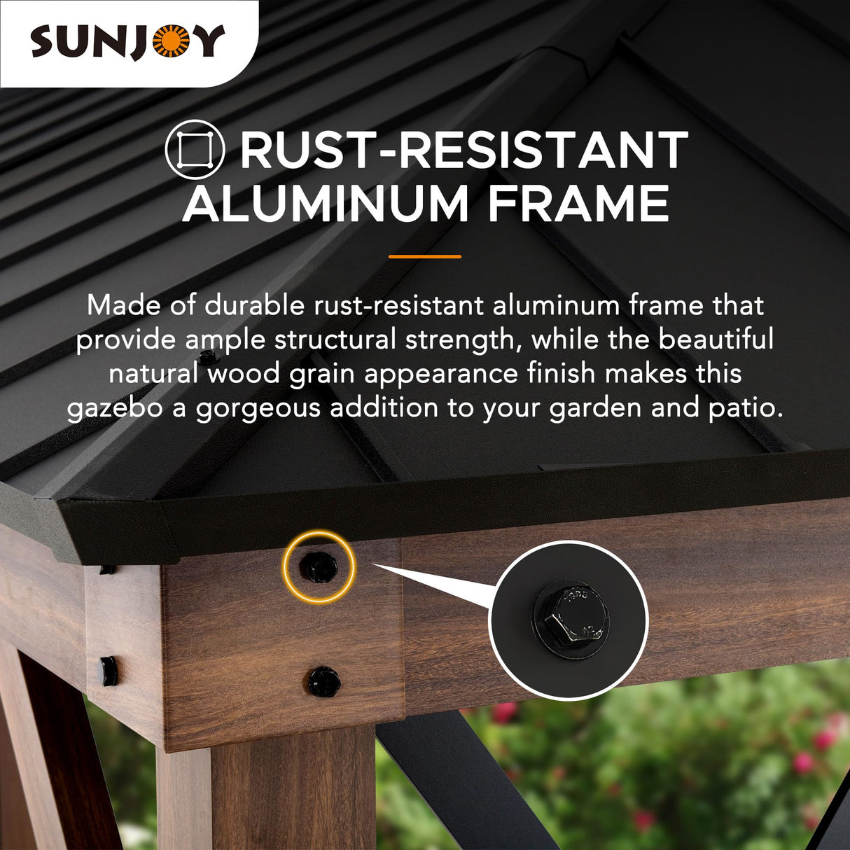 Sunjoy 13 ft. x 15 ft. Hardtop Gazebo, Outdoor Black Steel Roof Gazebo Aluminum Framed Gazebo with Planters and Ceiling Hook for Patio, Garden, and Backyard Activities by SummerCove SummerCove