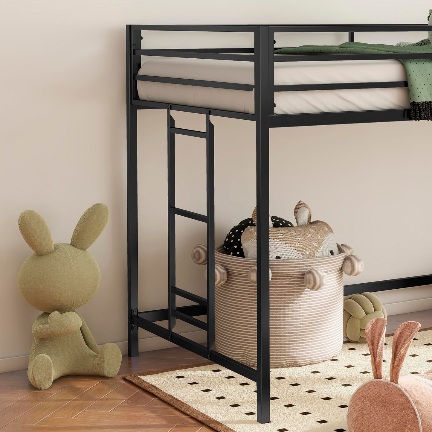 Twin Size Low Loft Bed for Kids,Metal Loft Bed Frame for Boys Girls,Kids Loft Bed Twin Size,Junior Low Loft Bed, Black