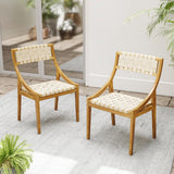 Tangkula Outdoor Dining Chair Set of 4, Teak Wood Armless Patio Chair w/Webbing Seat & Backrest, Mid Century Wooden Chair for Dining Room, Porch, Backyard, Lawn, Garden, Deck (Natural,4) Tangkula