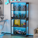Grepatio Display Cabinet with Glass Doors, 4-Tier Curio Display Case, Collectibles Display Shelf with 12 Color Lights, Toy Bookshelf and Bookcase Cabinet for Collectible Playroom (Black) Grepatio