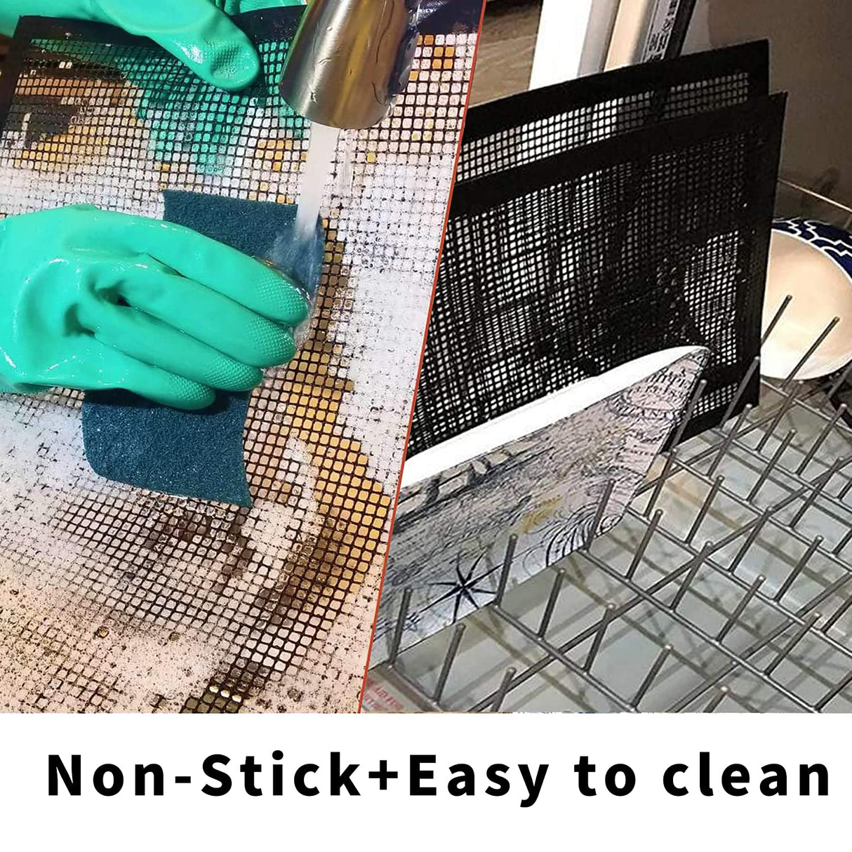 Grill Mesh Mat Set of 3 - Heavy Duty BBQ Non-stick Cooking Sheet Liners Reusable Teflon Barbecue Grilling Net for Outdoor Smoker, Pellet, Gas, Charcoal Grills - 11.8x13.8 VCHOMY