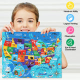 LELEMON United States Map Puzzles for Kids USA Map Jigsaw Puzzles in a Metal Box America Map Learning Educational Toys Gifts for Boys Girls LELEMON
