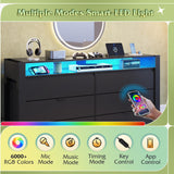 WLIVE 78 Inch Dresser for Bedroom, Large Chest of Drawers Expandable Black Wood Dresser from 5'3" to 6'5'' with Flexible Shelves and Hanging Rack, Led Dressers for Living Room (85'' TV) WLIVE