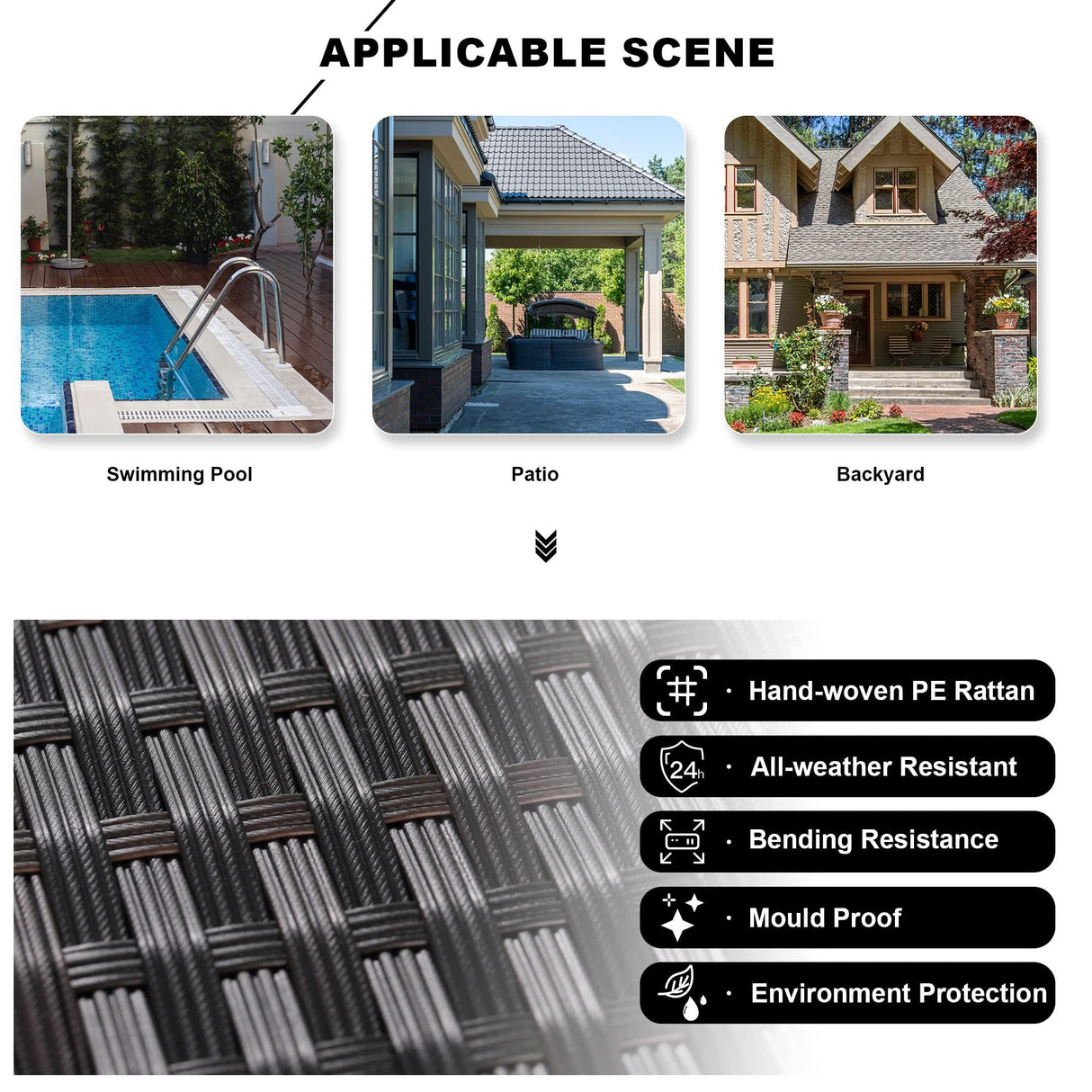 Kullavik 6PCS Outdoor Patio Furniture Set PE Wicker Rattan Sectional Sofa Patio Conversation Sets,Black Kullavik