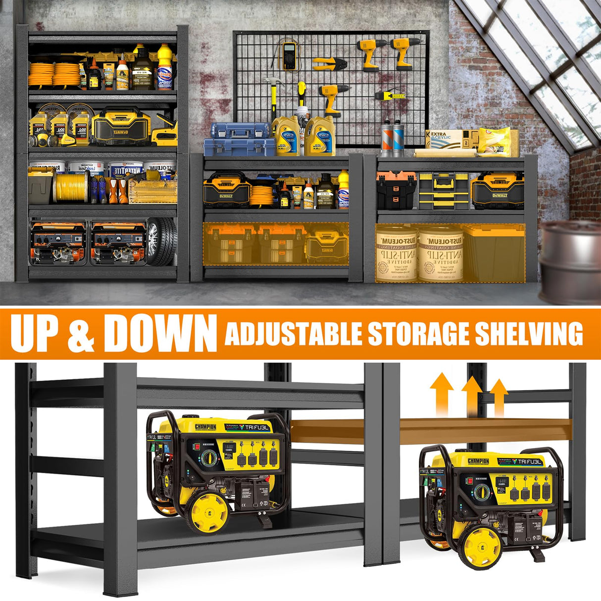 Metallitrend 82" H Heavy-Duty Garage Storage Shelves | 6-Tier Metal Shelving Unit Organizer Rack for Garage Storage Metallitrend