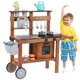 OLLIKIVI Mud Kitchen for Kids Outdoor,Wooden Play Kitchen with Removable Sink, Faucet,Storage Shelves, Backyard Garden Toddler Kitchen Playest, Kitchenware, Stove, Gift for Boys and Girls OLLIKIVI