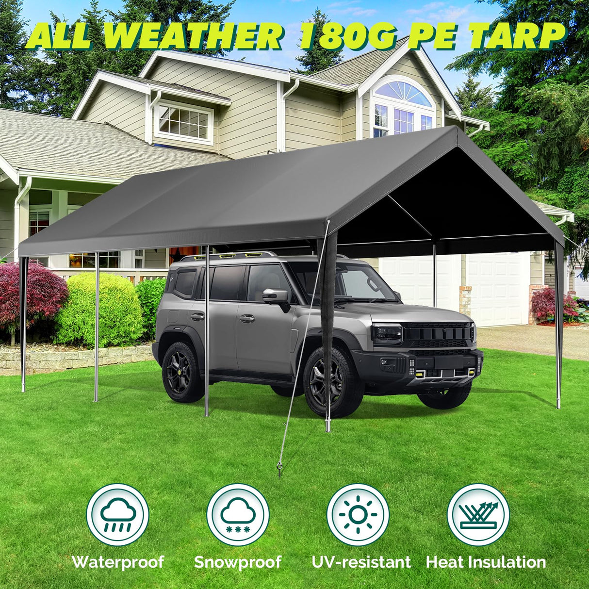 Velway Carport 12x20ft Heavy-Duty Canopy - Portable Garage Metal Carport Featuring Galvanized Frame Waterproof & UV-Protected Tarp with Removable Sidewalls & Doors for Car, Truck, Boat Velway