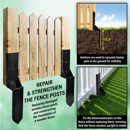 WIMART Fence Post Repair Kit 4''x4'', Heavy Duty Steel Fence Post Anchor Ground Spike 4''x4'' for Wooden Fence Post Repair, Wooden Fence Base