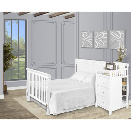 Dream On Me 5-in-1 Brody Full Panel Convertible Crib in White with Changer, Spacious Drawers, Detachable Changing -Table, 1''Changing Pad