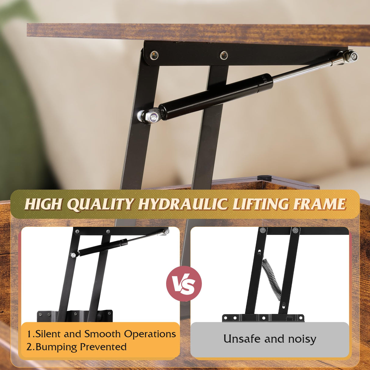 WLIVE Coffee Table, 39" Lift Top Coffee Table with Hidden Compartment, Storage Shelf and Lifting Top for Home Living Room, Office and Reception Room, Rustic Brown WLIVE