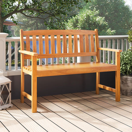 COSTWAY Wooden Bench Outdoor, Sturdy Outdoor Acacia Wood Bench for Garden, Park & Porch, 43”L x 22”W x 34”H, Teak COSTWAY
