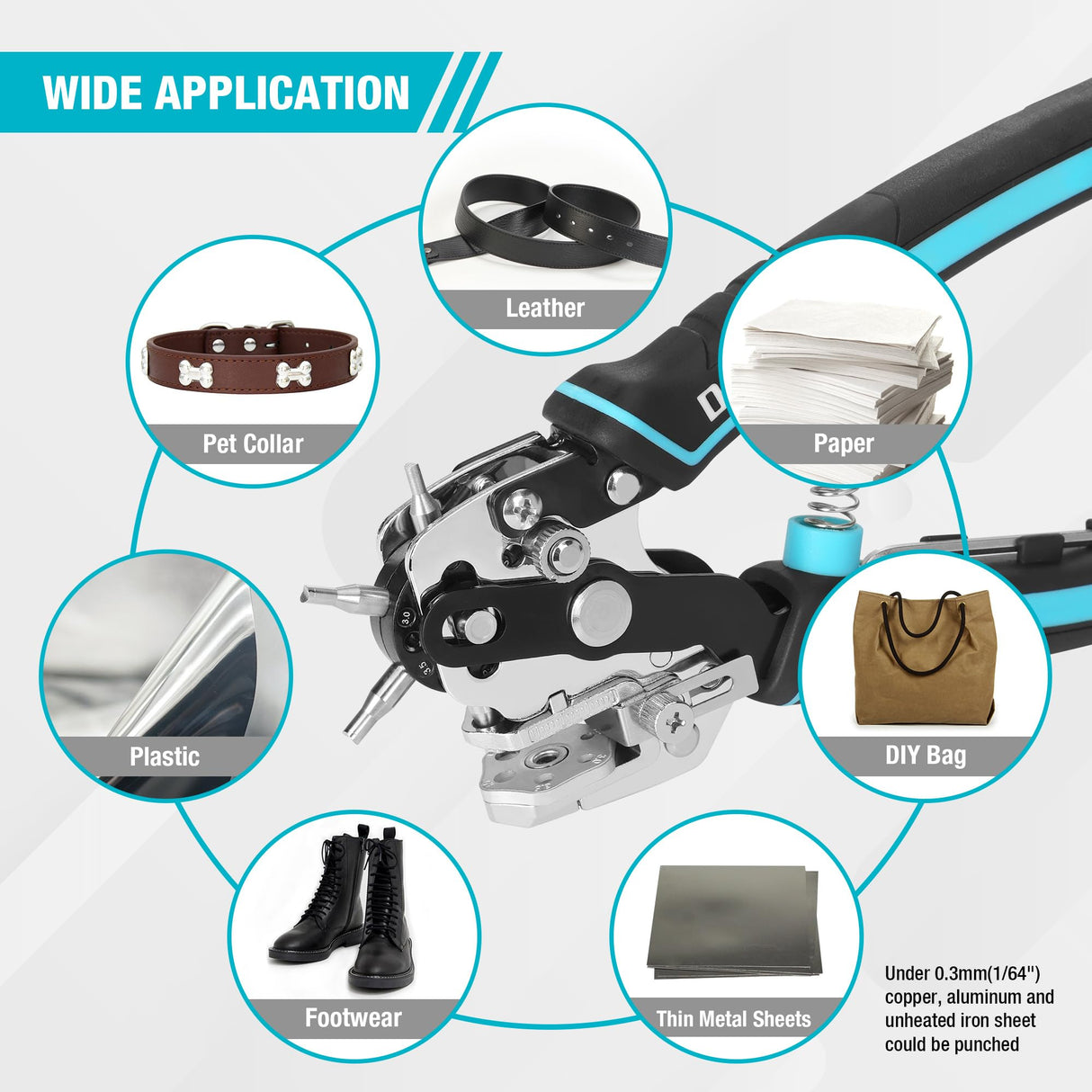 DURATECH Leather Hole Punch, Heavy Duty Belt Hole Punch Plier with 6 Solid Holes for Belts, Watch Bands, Straps, Pet Collars, Saddles, Shoes, Fabric, DIY Home or Christmas Craft Projects DURATECH